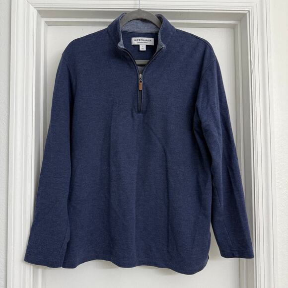 Mizzen + Main Men's Stanton Pullover 1/4 Zip Sweater Preppy Sporty Blue Sz L - Picture 2 of 8